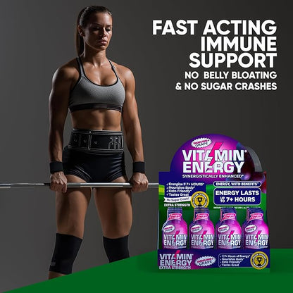 Vitamin Energy Immune+ Extra Strength Daily Energy Shot – Grape – 260mg Natural Caffeine, B-Vitamins, Green Tea, Citicoline – Immune & Focus Support – Zero Sugar, Vegan – 1.93 fl oz, 12-Pack