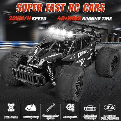 Remote Control Car RC Cars Xmas Gifts, 2.4GHz High Speed 20KM/H Remote Control Car with LED Headlight and Rechargeable Battery, 4X4 Off Road Monster Truck Toys Gift for Boys Age 4-7 8-12