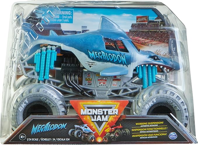 Monster Jam, Official Megalodon Monster Truck, Collector Die-Cast Vehicle, 1:24 Scale, Kids Toys for Boys Ages 3 and up