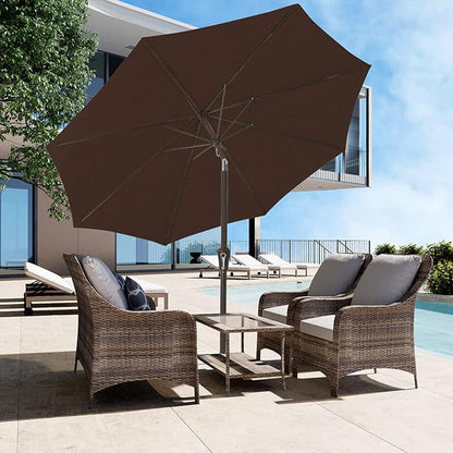 JEAREY 9FT Outdoor Patio Umbrella Outdoor Table Umbrella with Push Button Tilt and Crank, Market Umbrella 8 Sturdy Ribs UV Protection Waterproof for Garden, Deck, Backyard, Pool (Brown)