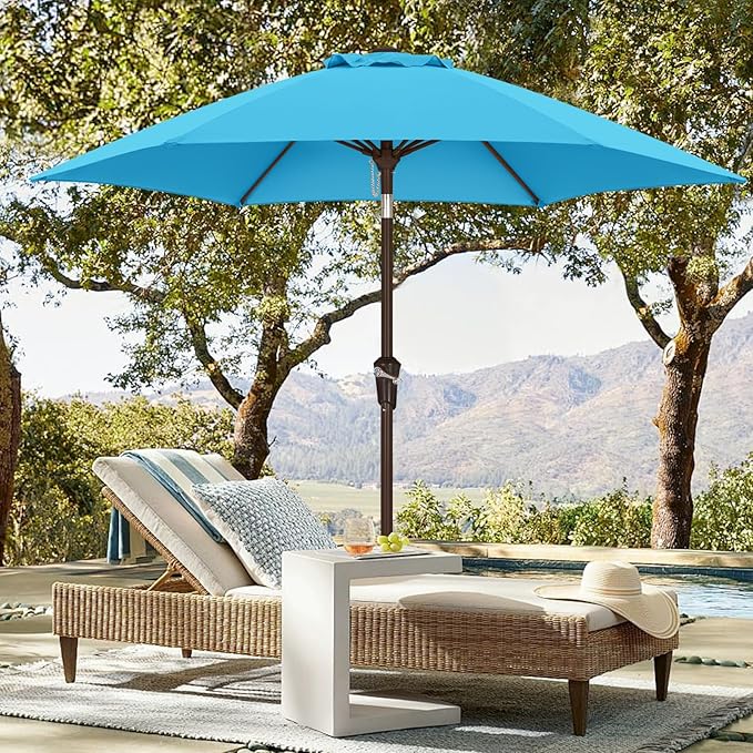 ABCCANOPY Patio Umbrella 7.5ft, Outdoor Table Umbrella with Push Button Tilt and Crank, 6 Ribs Umbrella for Patio Pool Garden Deck Aquamarine