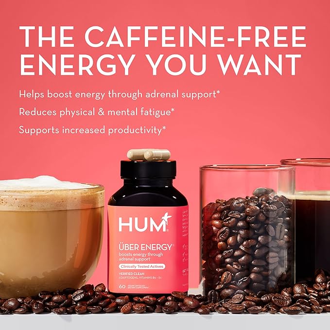 HUM Uber Energy - Adrenal & Energy Support Supplement with Ashwagandha Root & B Vitamins - Designed for Stress Relief & Adrenal Fatigue (60-Count)