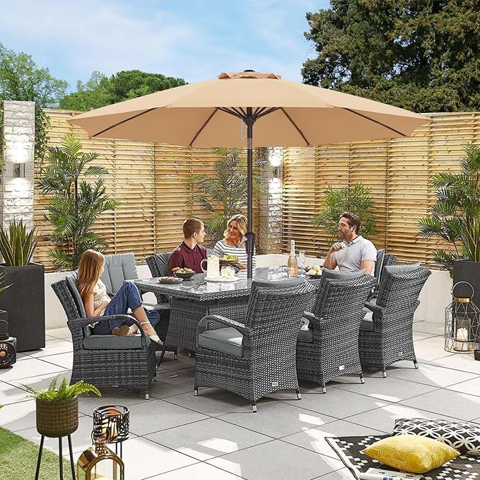 ABCCANOPY 10FT Patio Umbrella, Waterproof Table Umbrella with Push Button Tilt and Crank, 8 Ribs UV Protection Pool Umbrella for Garden, Lawn, Deck & Backyard (Khaki)
