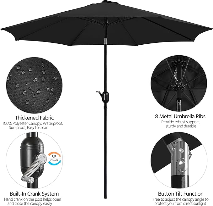 Yaheetech Patio Umbrella, 10FT Outdoor Table Umbrella Market Umbrella with Push Button Tilt and Crank, Heavy-Duty Yard Umbrella with 8 Sturdy Ribs for Garden, Deck, Backyard, Pool