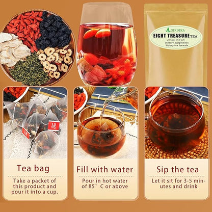 Kidney Tea Formula Ginseng Eight Treasure Tea -20 Bags Combination Scented Tea Five Treasure Tea Men's Kidney Tea Health Tea Herbal Formula Red Date Wolfberry Tea (20Pack /1Bag)