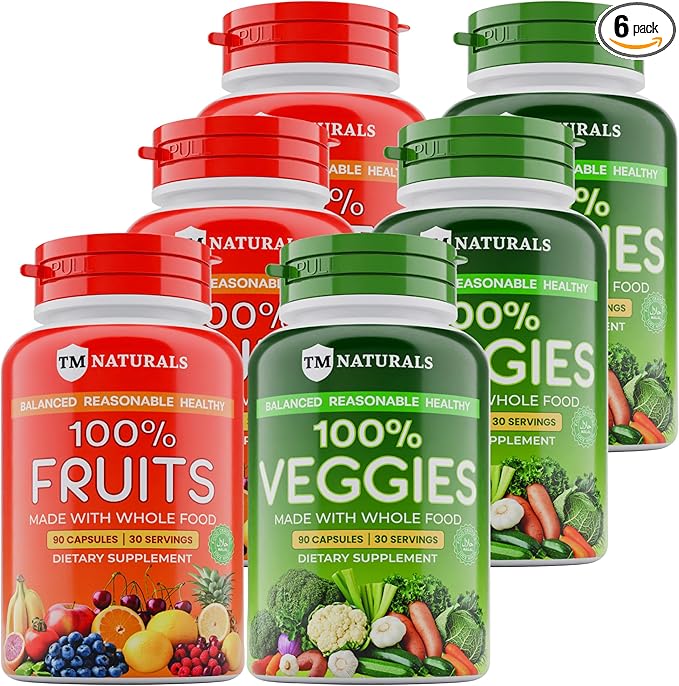 Fruit and Veggies Supplement - Super Greens Men's and Women's Multivitamin -Fruit and Vegetables Capsules - Boost High Protein & Energy - 540 Capsules - Pack of 6 with Three Free Pill Box