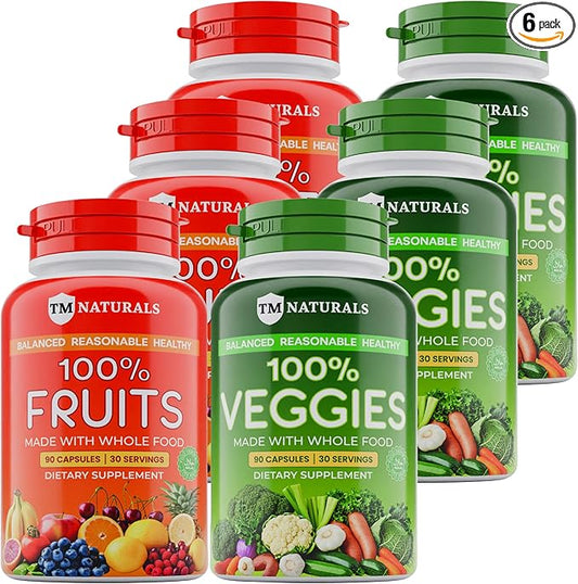 Fruit and Veggies Supplement - Super Greens Men's and Women's Multivitamin -Fruit and Vegetables Capsules - Boost High Protein & Energy - 540 Capsules - Pack of 6 with Three Free Pill Box
