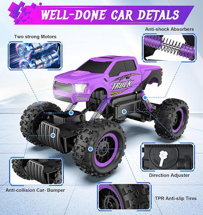 DOUBLE E Remote Control Car for Girls 1/12 Scale Monster Trucks Dual Motors Off Road RC Trucks, Girls Toys Gifts for Girls Daughter Kids, Birthday Gift Ideas, Purple