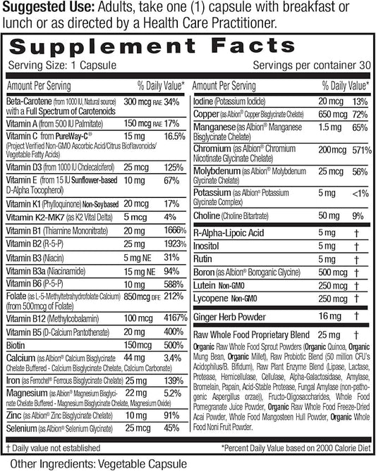 Emerald Labs Prenatal 1-Daily Multi - Prenatal Multivitamin with Methylated Folate, Iron, Whole-Food Blend & More - Soy-Free, Gluten-Free - 30 Vegetable Capsules