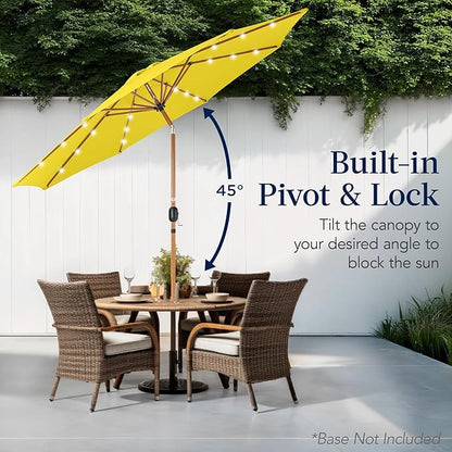 Best Choice Products 10ft Solar Market Patio Umbrella w/Woodgrain Pattern Pole, LED Lights, Tilt & Crank – Outdoor Sun Shade for Backyard Table, Deck, Poolside – Yellow