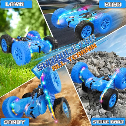 Remote Control Car,RC Cars with Sides Light Strip and Headlights,Double Sided 360 Flips Rotating RC Stunt Car,2.4Ghz All Terrain Toys for Ages 4-6 Kids Toy for Boys Girls Birthday Gift(Blue)