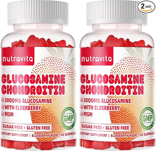 Glucosamine Chondroitin Gummies with MSM & Elderberry Extra Strength - Joint Support, Antioxidant Immune Support Supplement for Adults, Men & Women.120 Strawberry Chews