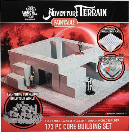 Monster Adventure Terrain - 173pc Paintable Core Building Set w Baseplate- Fully Modular & Stackable 3-D Tabletop World Builder Compatible w DND Dungeons Dragons, Pathfinder, All RPG Games, Gift