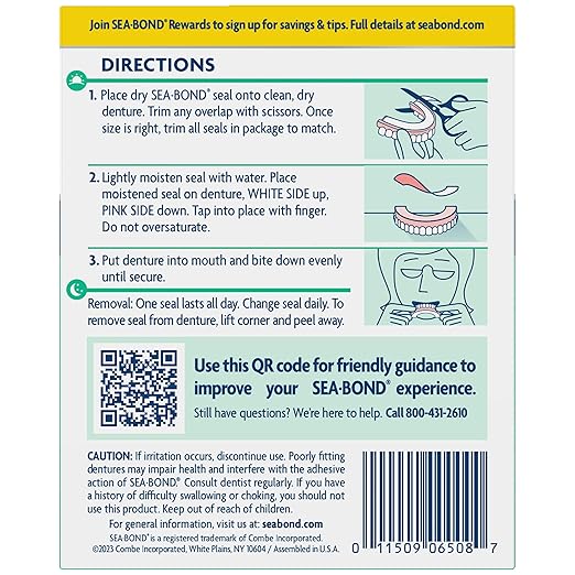 Sea-Bond Secure Denture Adhesive Seals, Fresh Mint Lowers, Zinc-Free, All-Day-Hold, Mess-Free, 30 Count (Pack of 4)