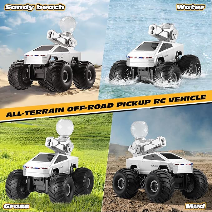 1:16 Amphibious Remote Control Car, Waterproof RC Monster Truck Toys, 4WD All-Terrain Off-Road Pickup RC Vehicle with Water Squirt