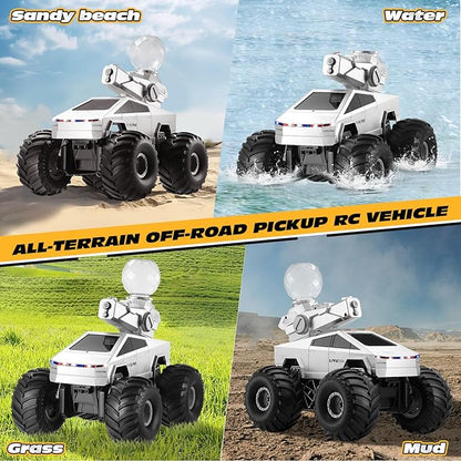1:16 Amphibious Remote Control Car, Waterproof RC Monster Truck Toys, 4WD All-Terrain Off-Road Pickup RC Vehicle with Water Squirt