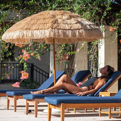 AMMSUN 7.5ft Hula Thatched Tiki Patio Beach Umbrella Hawaiian Style 10 Ribs UPF 50+ with Tilt Carry Bag for Outdoor Tiki Bar, Tropical Palapa, Patio Garden Beach Pool Backyard Natural Color