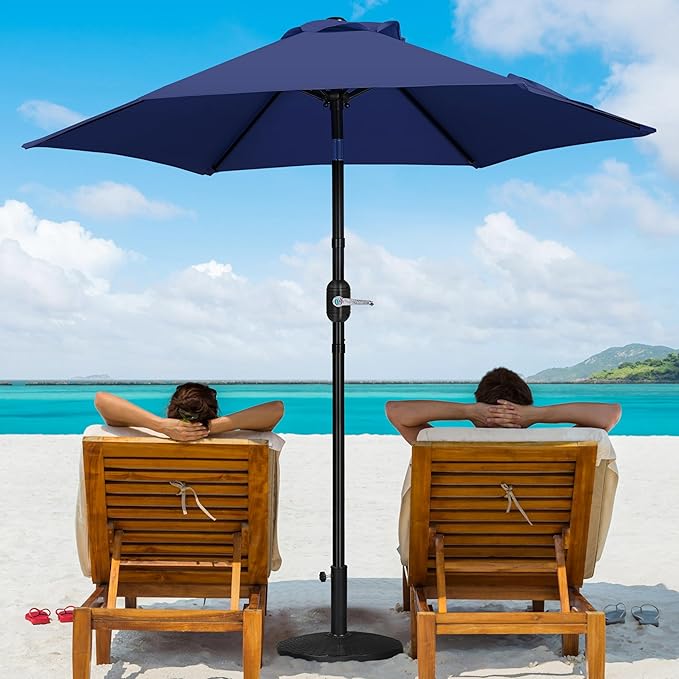 Yaheetech Patio Umbrella, 7.5FT Outdoor Table Market Umbrella with Push Button Tilt and Crank & Sturdy Ribs UV Protection for Garden, Deck, Backyard, Pool, Navy Blue