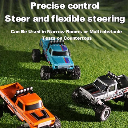 Mini RC Car, 1/64 Scale Mini Remote Control Monster Truck with Trailer, 2.4Ghz & APP Remote Control, Rechargeable Alloy Shell Mini RC Cars with Lights, Speed/Steering Adjustable (Blue)