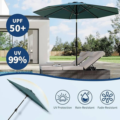 9Ft Patio Umbrella - 8 Sturdy Ribs Outdoor Table Umbrella with Crank Lift & Push Button Tilt - Market Umbrella for Pool, Deck, Yard, Garden - Turquoise