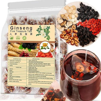 Ginseng Five Treasures Tea - 25Bags Chinese Kidney Wubao Ginseng Tea, te de riñon Saludable Organica (1)