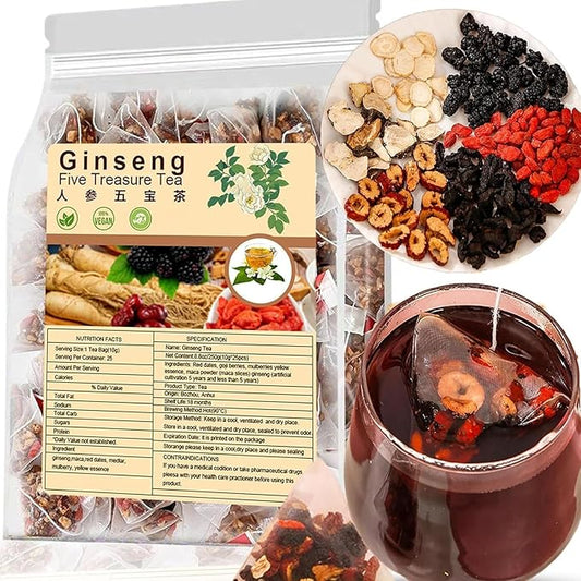 Ginseng Five Treasures Tea - 25Bags Chinese Kidney Wubao Ginseng Tea, te de riñon Saludable Organica (1)