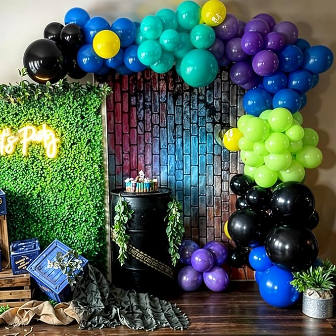 Black and Green Balloons, 60PCS Teal Blue Green Purple Video Game Balloons, Black Purple Blue Balloon for Man Video Game Baby Shower Birthday Monsters Theme Boys Game Night Party Decorations Supplies