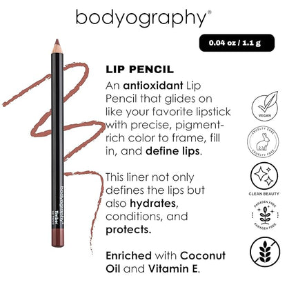 Bodyography Barely There Lip Pencil | Lip Liner Pencil with Coconut Oil, Vitamin E & C | Long-Lasting, Matte Liner for Definition & Color | Makeup Essential for Smooth Lip Contour