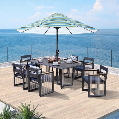ABCCANOPY 9FT Patio Umbrella - Outdoor Waterproof Table Umbrella with Push Button Tilt and Crank, 8 Ribs UV Protection Pool Umbrella for Garden, Lawn, Deck & Backyard (Blue Green Stripes)