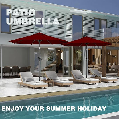 9 FT Patio Umbrella for Outdoor, Outdoor Umbrella with Push Button Tilt and Crank, Outdoor Patio Umbrellas with 8 Sturdy Ribs for Market, Garden, Deck, Backyard, Pool (Burgundy)