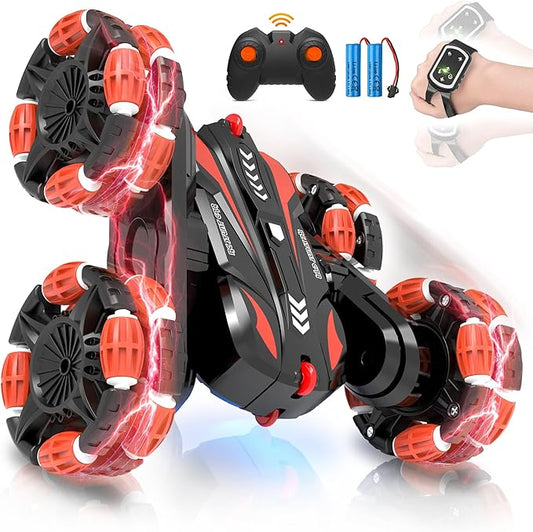 Eulogia Gesture Sensing RC Stunt Car for Kids, Double Sided 360° Flips & Rotating, 40+ Mins Playtime, Durable Off-Road Remote Control Car Toys Gifts for Boys Girls Age 5-12 (Red)