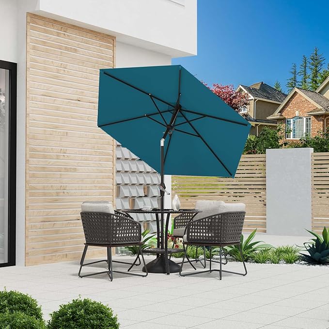 7.5FT Patio Umbrella Table Market Umbrella w/Tilt and Crank Heavy-Duty Round Outdoor Umbrellas for Garden, Deck, Backyard, Pool and Beach, Lake Blue