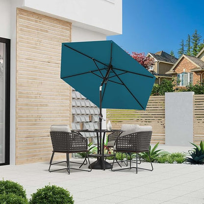 7.5FT Patio Umbrella Table Market Umbrella w/Tilt and Crank Heavy-Duty Round Outdoor Umbrellas for Garden, Deck, Backyard, Pool and Beach, Lake Blue