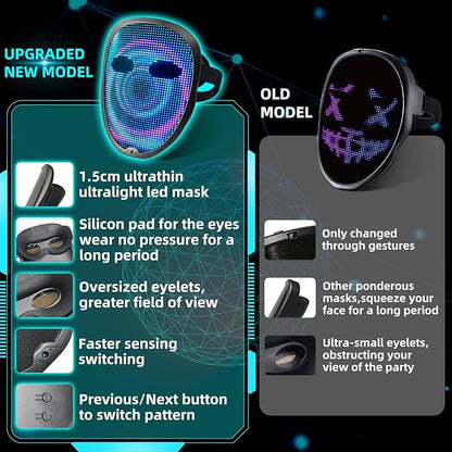 Ompusos LED Mask with Gesture Sensing - Light up mask for Costume Cosplay Party Masquerade - Kids, Men, Women