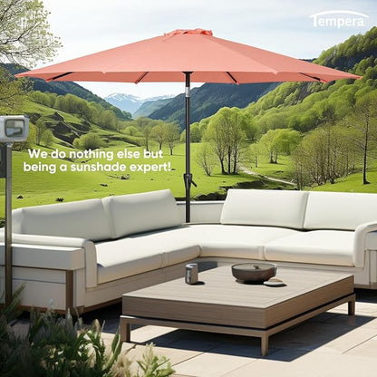 Tempera Patio Market Outdoor Table Umbrella with Push Button Tilt and Crank,Large Sun Umbrella with Sturdy Pole&Fade resistant canopy,Easy to set