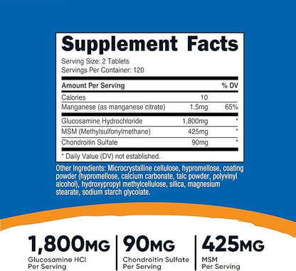 Nutricost Glucosamine 1800mg with Chondroitin & MSM, 240 Tablets, 120 Servings - Joint Support Formula - Non-GMO, Gluten Free