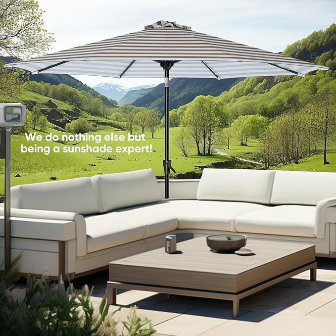 Tempera Patio Market Outdoor Table Umbrella with Push Button Tilt and Crank,Large Sun Umbrella with Sturdy Pole&Fade resistant canopy,Easy to set