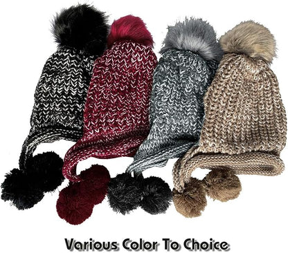DOCILA Winter Beanie Hat for Women Warm Fleece Lined Pom Knit Earflap Hats Cute Outdoor Snow Ski Skull Cap