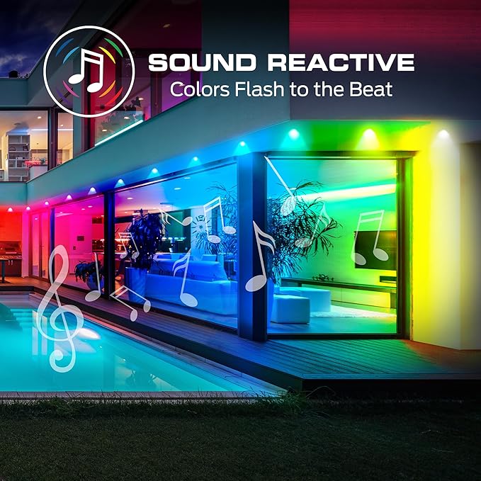 Monster Smart Permanent Outdoor Lights, 50ft, 36 LED Eaves Lights, RGB+IC+WW, Weather & Water Resistant, App & Voice Control, Compatible with Alexa and Google, for Halloween, Christmas & Year-Round
