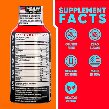 Vitamin Energy Focus+ Extra Strength Daily Energy Shot – Mango – 260mg Natural Caffeine, 100% DV B-Vitamins – Focus & Productivity Support – Zero Sugar, Vegan, Kosher – 1.93 fl oz, 12-Pack
