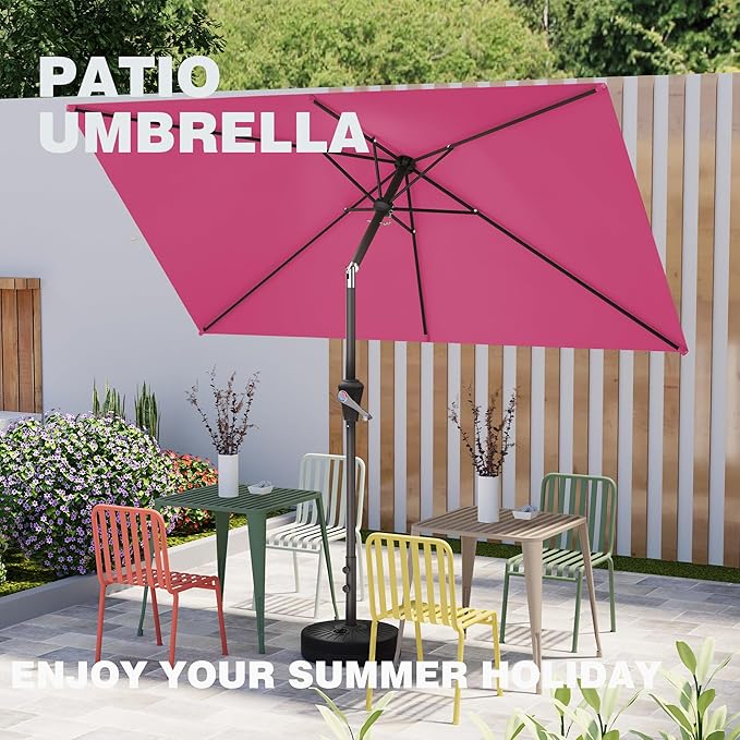 6.5' x 10' Rectangular Patio Umbrellas for Outdoor, Outdoor Table Umbrella, Large Outdoor Patio Umbrellas with 6 Sturdy Ribs for Market, Garden, Pool (Rose Pink)
