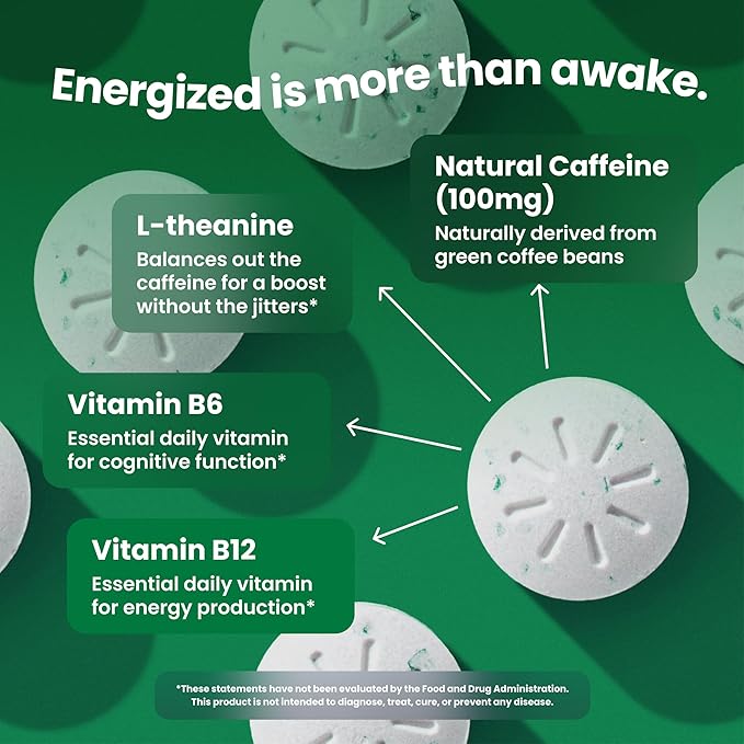 Neuro Energy Caffeine Gum (90 Pieces) - Sugar Free with L-theanine + Natural Caffeine + Vitamin B12 & B6 - Nootropic Energy & Focus Supplement for Women & Men - Extra Strength Spearmint Flavor