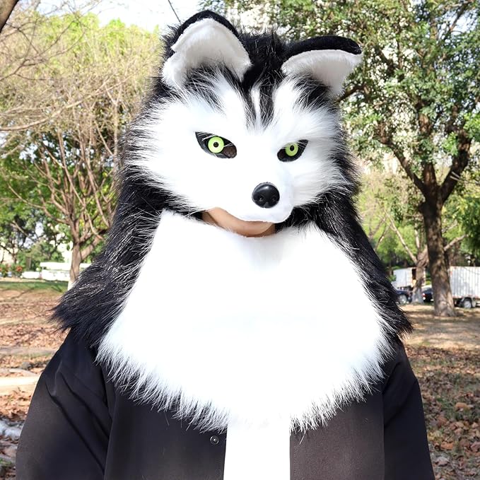 Furry Head Mask Animal Wolf Dog Plush Faux Fur Masks for Halloween Masquerade Cosplay Costume Props