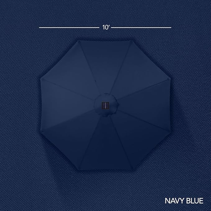 Best Choice Products 10ft Solar Market Patio Umbrella w/Woodgrain Pattern Pole, LED Lights, Tilt & Crank – Outdoor Sun Shade for Backyard Table, Deck, Poolside – Navy Blue