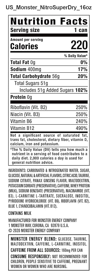 Monster Energy Nitro Super Dry Maximum Strength Drink 16, 384 Fl Oz, (Pack of 24)