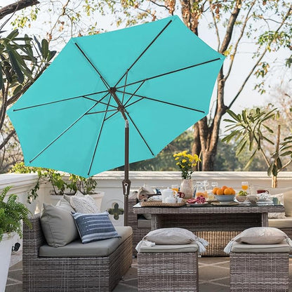 JEAREY 9FT Outdoor Patio Umbrella Outdoor Table Umbrella with Push Button Tilt and Crank, Market Umbrella 8 Sturdy Ribs UV Protection Waterproof for Garden, Deck, Backyard, Pool (Peacock Blue)