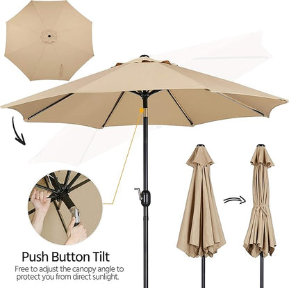 Yaheetech 9FT Patio Umbrella Outdoor Umbrella Patio Yard Market Table Sun Shade with Push Button Tilt & Crank for Garden/Beach/Lawn/Deck/Backyard/Pool, 8 Ribs, Tan