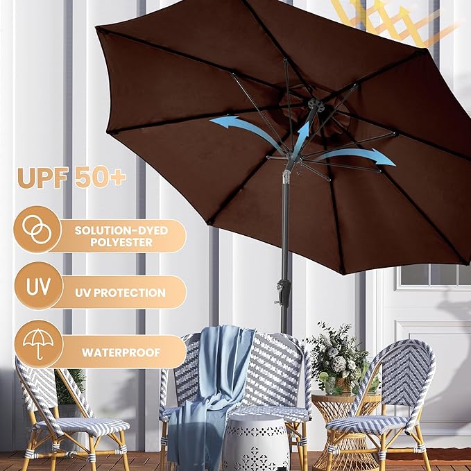 Ayge 9FT Large Outdoor Patio Umbrella Market Table Umbrella-UV Resistant, Easy Push Button Tilt and Crank, 8 Sturdy Fiberglass Ribs Heavy-Duty Pool Umbrella for Deck, Backyard,Garden