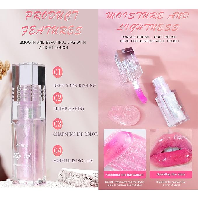 Magic Color Changing Lip Oil, Moisturizing Lip CareNon-Sticky Tinted Glitter Lip Glow Oil for Dry Lips Lip Care.(Color Changing Lip Oil)