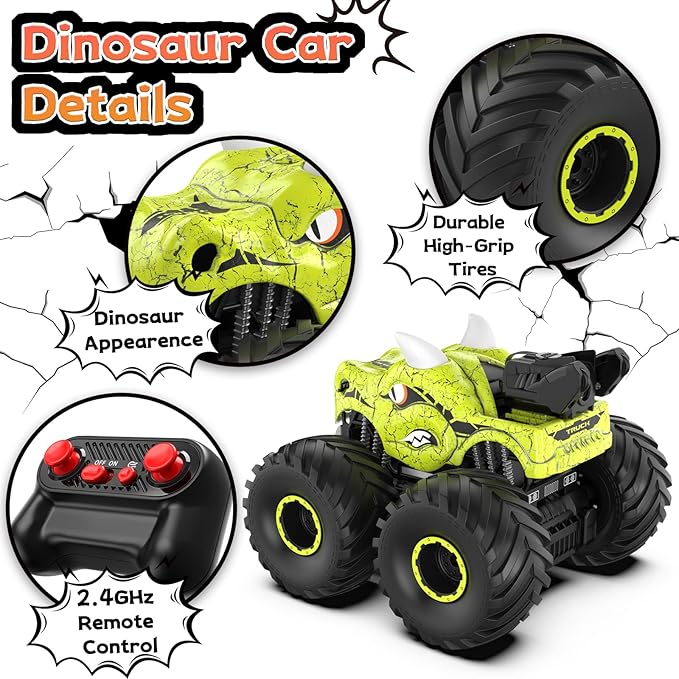 Remote Control Car, 2.4GHz Monster Trucks for Boys Girls with Light, Sound & Spray, Stunt Car Toys Gift for Kids 3 4 5 6 7 8, 4WD All Terrain RC Cars for Toddlers with 2 Batteries